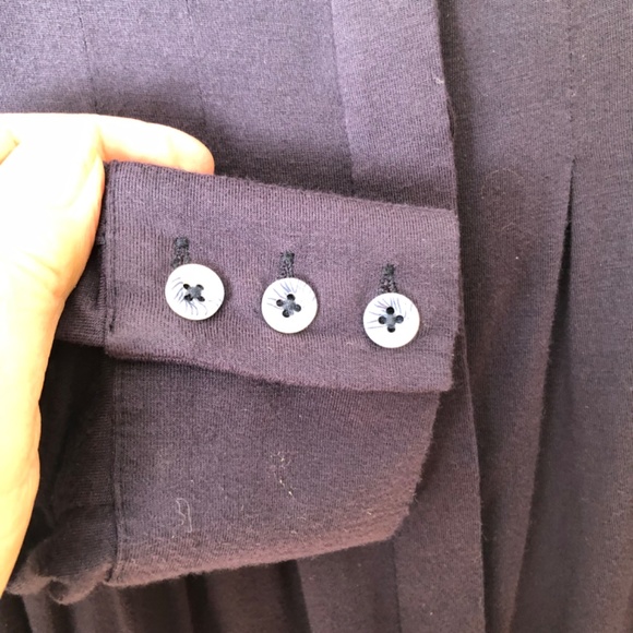 Navy Blue Long Sleeve Pleated Stretch Tunic Top Soft Cozy - Picture 3 of 7